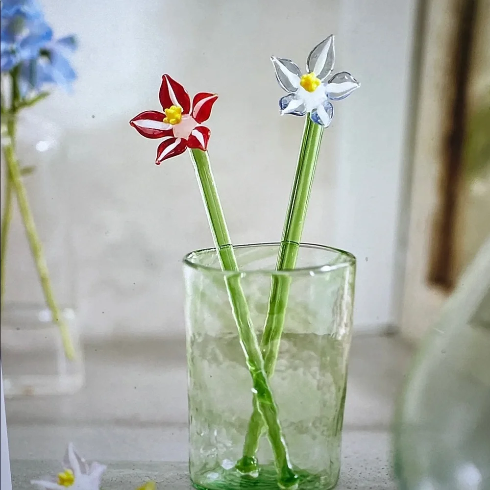 Terrain for Anthropologie Colorful Glass Flower Stirrers NWT